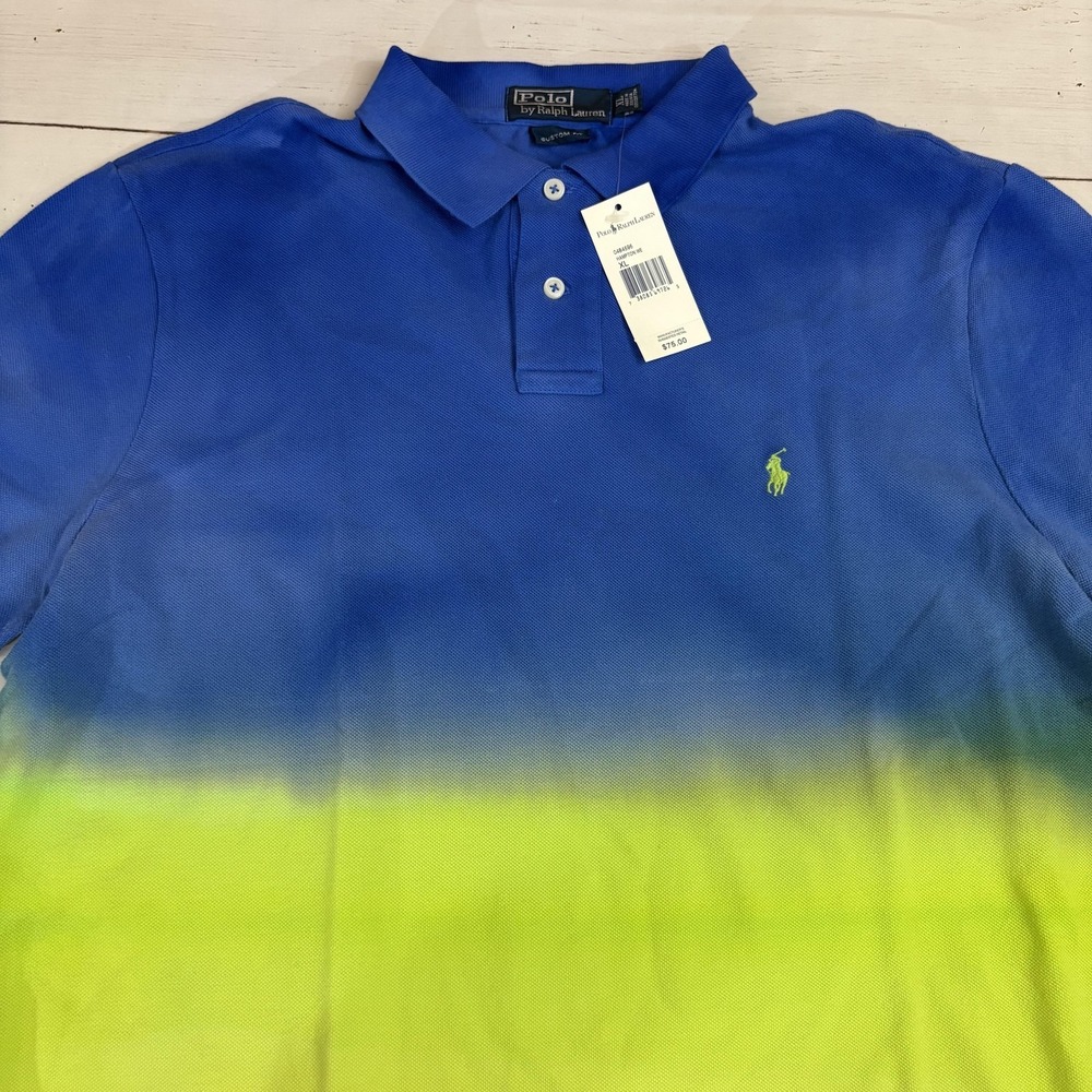 Polo Ralph Lauren Custom Fit Polo Shirt Mens XL Blue Yellow Ombre - Picture 2 of 7